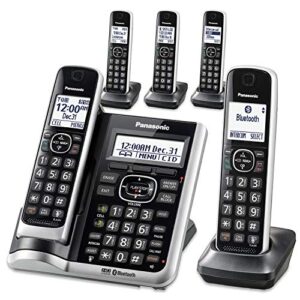 Panasonic Link2Cell Bluetooth Cordless Phone System with HD Audio, Voice Assistant, Smart Call Block and Answering Machine, Expandable Cordless System - 5 Handsets - KX-TGF675S (Black/Silver Trim)