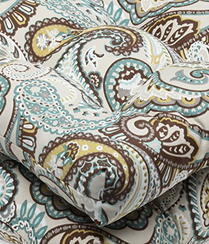 Pillow Perfect Paisley Indoor/Outdoor Chair Seat Cushion, Tufted, Weather, and Fade Resistant, 19" x 19", Blue/Brown Tamara Quartz, 2 Count