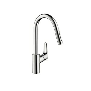 hansgrohe focus chrome high arc kitchen faucet, kitchen faucets with pull down sprayer, faucet for kitchen sink, magnetic docking spray head, chrome 04505000