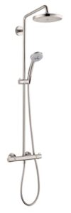 hansgrohe croma shower faucet set with handheld shower, rain airpower spray, quickclean showerpipe shower set in brushed nickel, 27185821