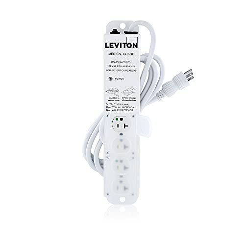 Leviton 5304M-2N7 4-Outlets 7-Feet Cord Length Medical Grade Surge Protective Power Strip, 20-Amp, 125-volt