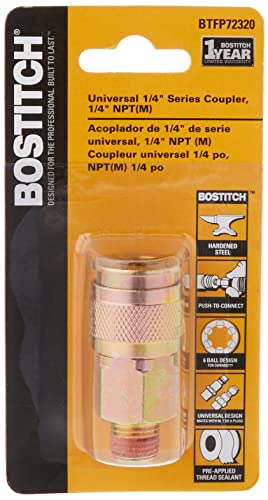 Bostitch BTFP72320 Universal 1/4-Inch Series Coupler - Push-To-Connect - 1/4-Inch NPT Male Thread