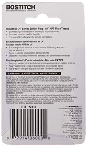 Bostitch BTFP72333 Industrial 1/4-Inch Series Swivel Plug - 1/4-Inch NPT Male Thread
