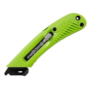 pacific handy cutter s5r safety cutter, right handed retractable utility knife & ergonomic film cutter, bladeless tape splitter, steel guard, safety & damage protection, warehouse & in-store cutting , green