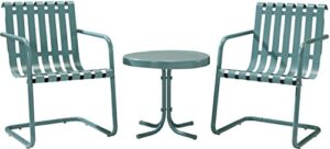 crosley furniture gracie 3-piece retro metal outdoor conversation set with side table and 2 chairs - caribbean blue