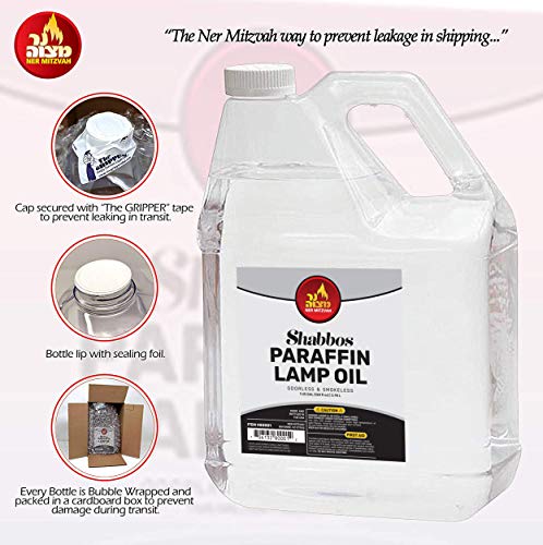 Ner Mitzvah 1 Gallon Paraffin Lamp Oil - Clear Smokeless, Odorless, Clean Burning Fuel for Indoor and Outdoor Use - Shabbos Lamp Oil - 2 Pack