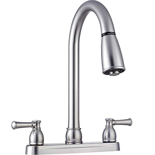 Dura Faucet DF-PK350L-SN RV Non-Metallic Low Weight Plastic ResinTwo-Handle Pull-Down Kitchen Sink Faucet (Brushed Satin Nickel)