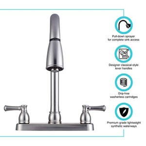 Dura Faucet DF-PK350L-SN RV Non-Metallic Low Weight Plastic ResinTwo-Handle Pull-Down Kitchen Sink Faucet (Brushed Satin Nickel)