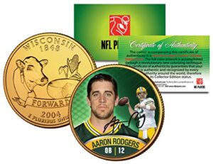 aaron rodgers colorized wisconsin statehood quarter 24k gold plated coin packers