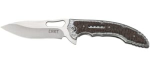 columbia river knife & tool fossil folding pocket knife: stainless steel plain edge edc folder with frame lock, everyday carry folded knife, with satin blade finish 5470, silver , brown, grey