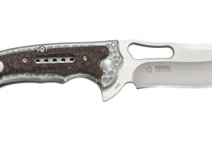 COLUMBIA RIVER KNIFE & TOOL Fossil Folding Pocket Knife: Stainless Steel Plain Edge EDC Folder with Frame Lock, Everyday Carry Folded Knife, with Satin Blade Finish 5470, Silver , brown, grey