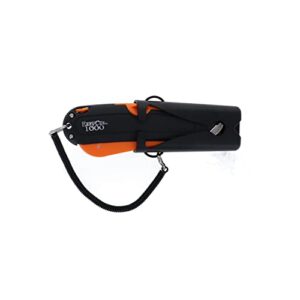 modern box cutter, 3 blade depth setting, squeeze trigger and edge guides, holster, lanyard, extra blade - 1000 orange