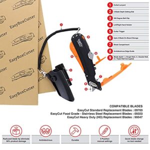 Modern Box Cutter, 3 blade depth setting, Squeeze Trigger and Edge Guides, Holster, Lanyard, Extra Blade - 1000 Orange