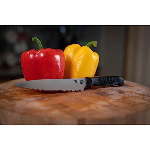 Spyderco Lightweight Kitchen Utility Knife with 6.5" MBS-26 Stainless Steel Blade and Black Polypropylene Plastic Handle - PlainEdge - K04PBK