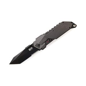 smith & wesson m&p swmp9bts 8.5in high carbon s.s. assisted opening knife with 3.5in serrated tanto point blade and aluminum handle for outdoor, tactical, survival and edc