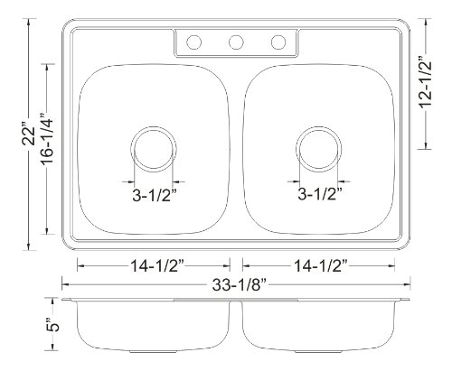 Wells 33-inch 20-gauge Drop-in 3-hole 50/50 Double Bowl ADA Compliant Stainless Steel Kitchen Sink