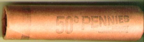 1964-D Lincoln Memorial Cents Bank Roll, Uncirculated