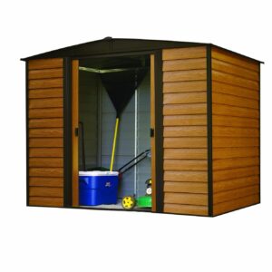 Arrow Shed WR65 Steel 6 x 5 ft. Low Gable Galvanized Coffee/Woodgrain Storage Shed, Wood Grain