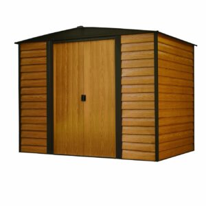 Arrow Shed WR65 Steel 6 x 5 ft. Low Gable Galvanized Coffee/Woodgrain Storage Shed, Wood Grain