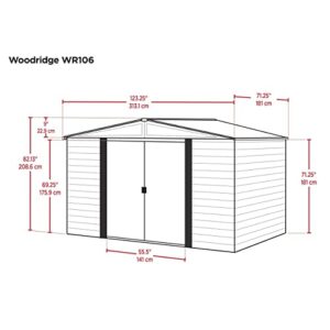 Arrow Shed WR106 Arrow Woodridge Low Gable Steel, Coffee/Woodgrain 10 x 6 ft. Storage Shed, Brown