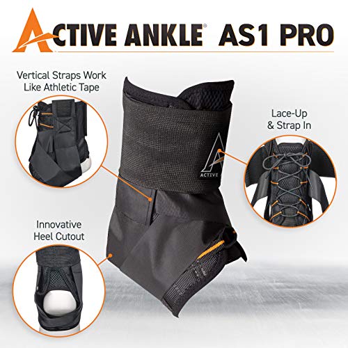 Active Ankle AS1 Pro Lace Up Ankle Brace, Ankle Support with Laces for Men & Women, Protection & Sprain Support for Volleyball, Rugby, Basketball, Low Profile, Black, Medium