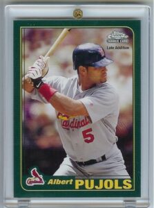 2006 topps albert pujols rookie of the week baseball card - mint condition- shipped in protective screwdown case! (reprint of 2001 topps rc #596)