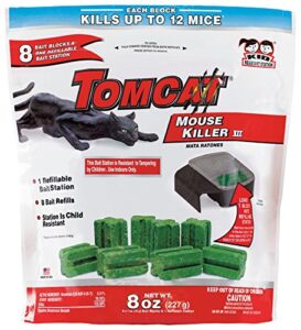 tomcat mouse killer iii tier 3 refillable mouse bait station, 1 station with 8 baits (bag)