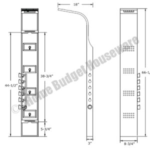 Blue Ocean 66.5” Stainless Steel SPS8727 Thermostatic Shower Panel with Rainfall Shower Head, Body Nozzles, and Handheld Shower Head