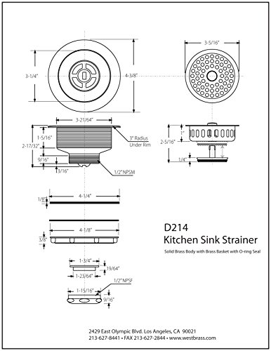 Westbrass D214-05 3-1/2" Post Style Large Kitchen Sink Basket Strainer, Polished Nickel