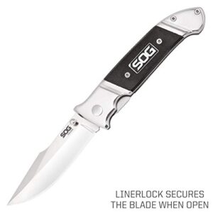 SOG Fielder G10 Folding Pocket Knife - Easy Open 3.3 Inch Foldable Knife Blade w/ EDC Knife Handle and Clip, Stainless Steel Do-It-All Knife (FF38-CP) , Black