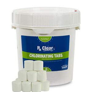 Rx Clear 1-Inch Stabilized Chlorine Tablets | Use As Bactericide, Algaecide, and Disinfectant in Swimming Pools and Spas | Slow Dissolving and UV Protected | 8 Lbs