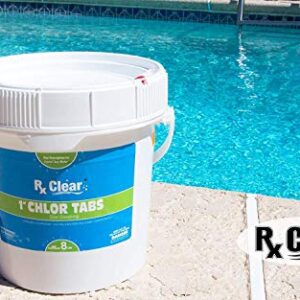 Rx Clear 1-Inch Stabilized Chlorine Tablets | Use As Bactericide, Algaecide, and Disinfectant in Swimming Pools and Spas | Slow Dissolving and UV Protected | 8 Lbs