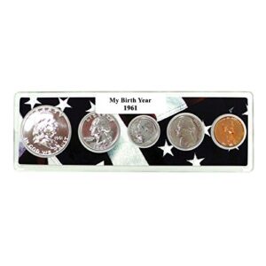 1961-5 coin birth year set in american flag holder uncirculated