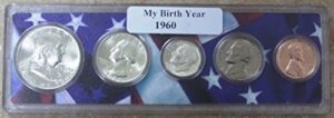 1960-5 coin birth year set in american flag holder uncirculated
