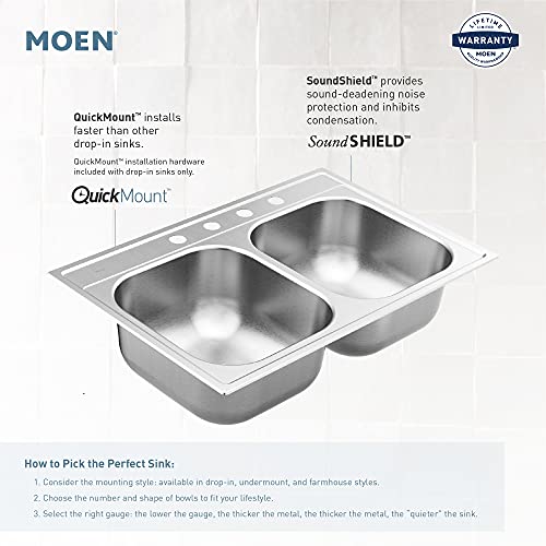 Moen G18121 1800 Series 30-Inch X 21-Inch Stainless Steel 18 Gauge Single Bowl Farmhouse Kitchen Sink