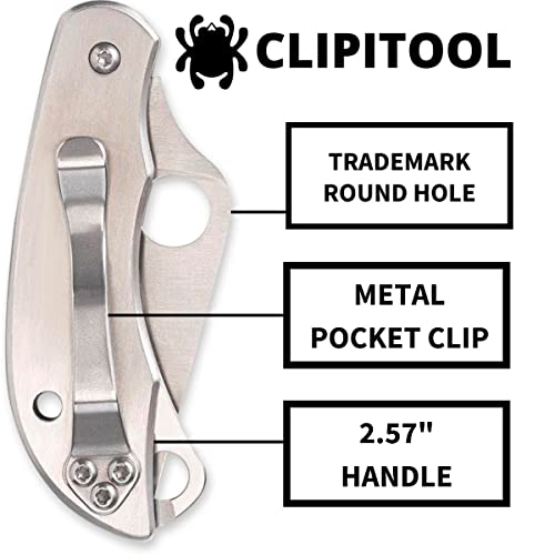 Spyderco ClipiTool Folding Utility Knife with Stainless Steel Handle Plain and Serrated Edge, Full-Flat, 8Cr13MoV Steel Blade and SlipJoint System - C176P&S