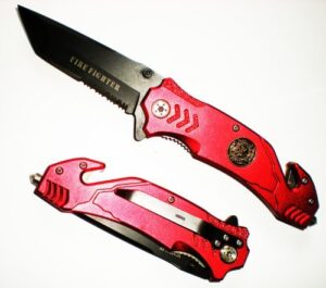 us fire fighter assisted opening tanto blade rescue pocket knife + seat belt cutter + glass breaker