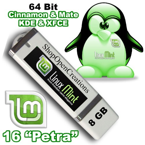 Linux Mint 16 "Petra" 64 Bit Installed on 8 Gb USB Flash Drive - 64 Bit Mate Cinnamon KDE Xfce Desktops Included -- DVD Bonus Material Included