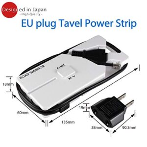 ROAD WARRIOR 3-Outlet Travel Universal Power Strip with European Plug, Compact, Designed in Japan, EU to US Adapter Does not Convert Voltage-RW47WH