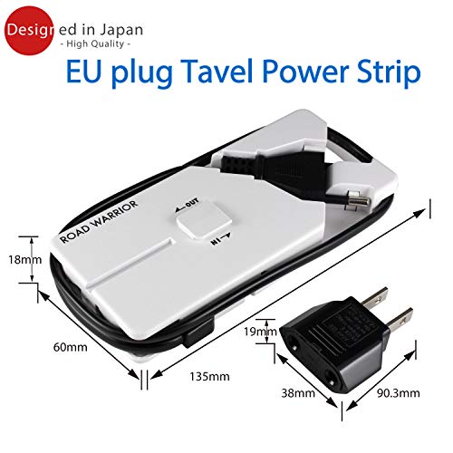 ROAD WARRIOR 3-Outlet Travel Universal Power Strip with European Plug, Compact, Designed in Japan, EU to US Adapter Does not Convert Voltage-RW47WH