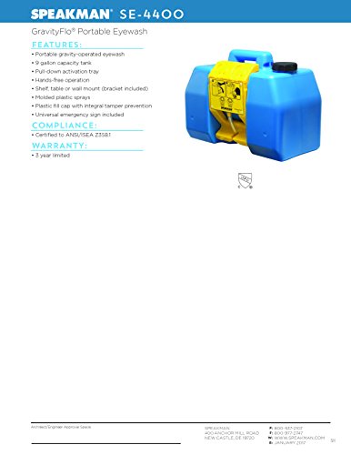 Speakman SE-4400 GravityFlo 9-Gallon Portable Emergency Eyewash