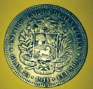 1911 5 bolivares "fuerte". rare silver coin high condition