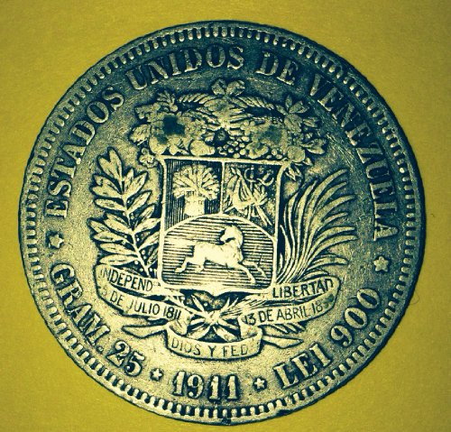 1911 5 Bolivares "Fuerte". Rare Silver Coin High Condition