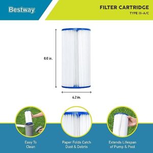 Bestway 58012E Type III/A Outdoor Swimming Pool Filter Pump Cartridge Replacement 4.2"x8" for Use in 500/800/1500 Gallon Filter Pumps (6 Pack)