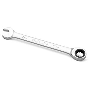 jetech 13mm ratcheting combination wrench - metric industrial grade cr-v steel gear spanner in polished chrome finish