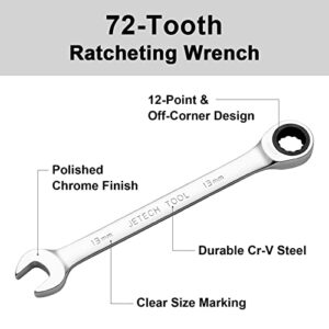 Jetech 13mm Ratcheting Combination Wrench - Metric Industrial Grade Cr-V Steel Gear Spanner in Polished Chrome Finish