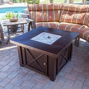 Hiland GSF-DGH Square ative Propane Fire Pit w/Lid, 40,000 BTU, Decorative Bronze