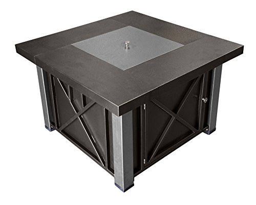 Hiland GSF-DGHSS Decorative Propane Fire Pit, 40,000 BTU, Square, Bronze and Stainless Steel