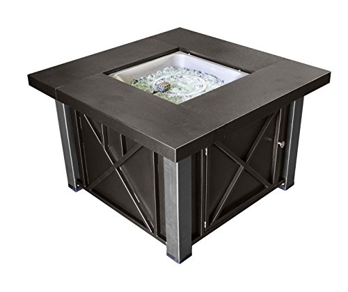 Hiland GSF-DGHSS Decorative Propane Fire Pit, 40,000 BTU, Square, Bronze and Stainless Steel