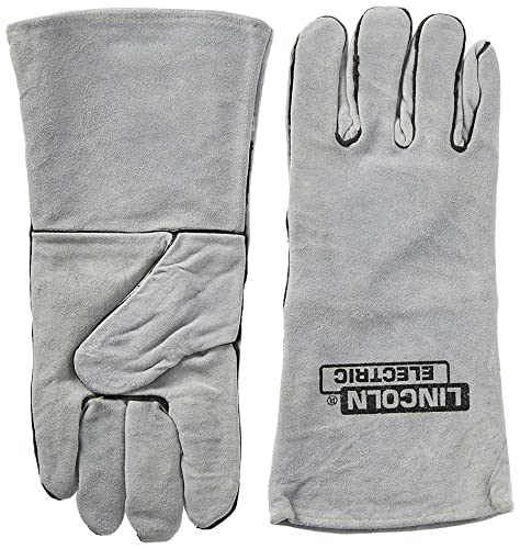 Lincoln Electric Leather Welding Gloves KH641, Premium Hand Protection from Welder and Cutting Torch Heat, Commercial Quality, Cotton Lined, Gauntlet Cuff, Unisex, Grey, One Size